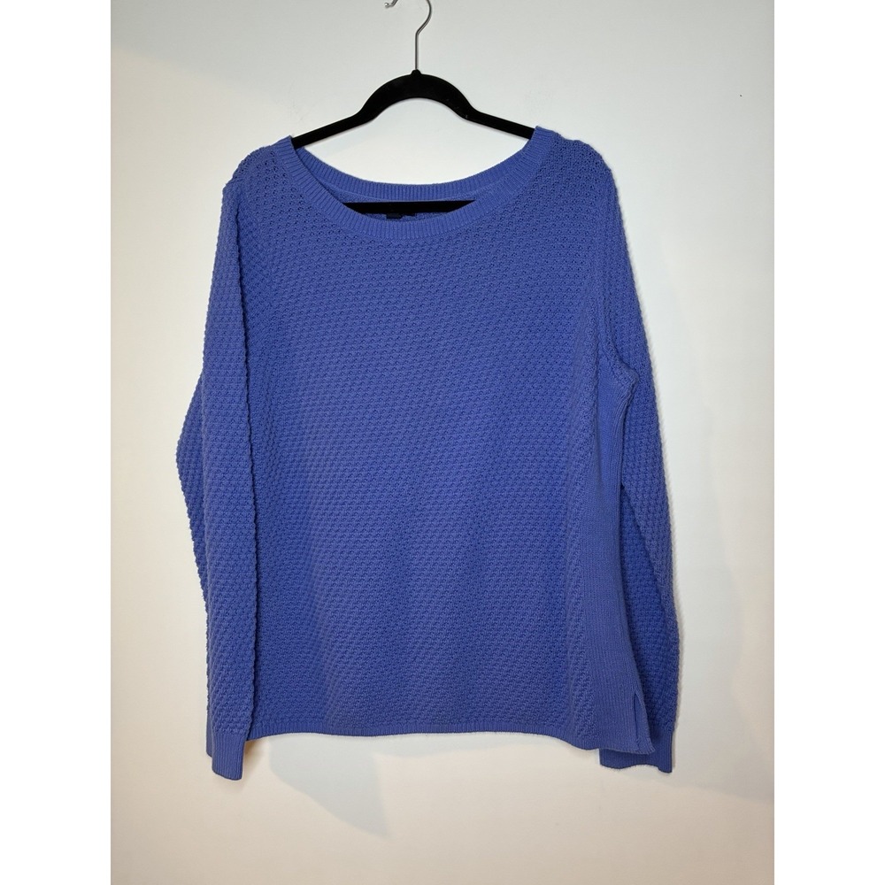 Talbots Royal Blue open-stitch textured knit pattern Pullover Sweater XL
